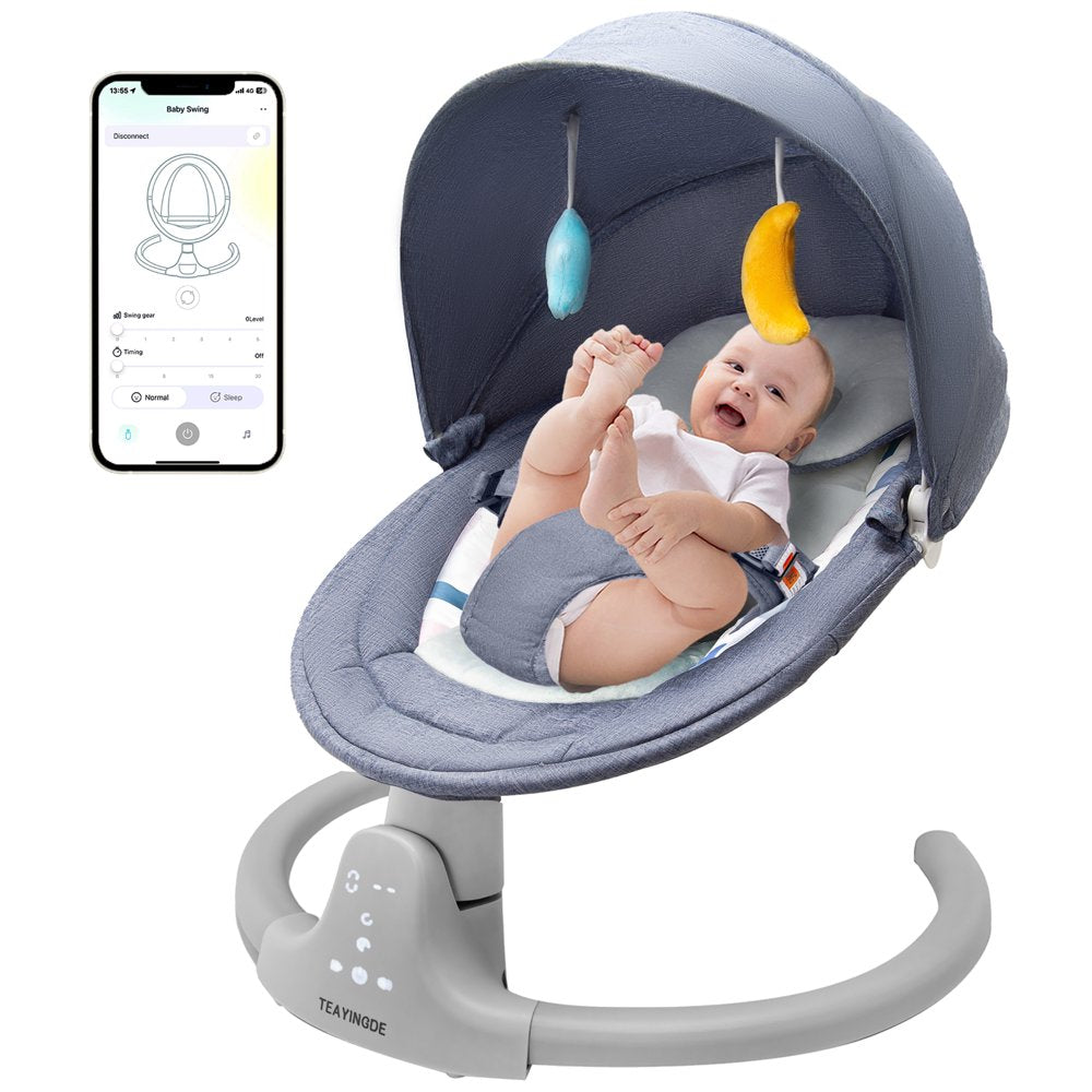 Baby Swing for Infants - APP Remote Bluetooth Control, 5 Speed Settings, 10 Lullabies, USB Plug (Blue)